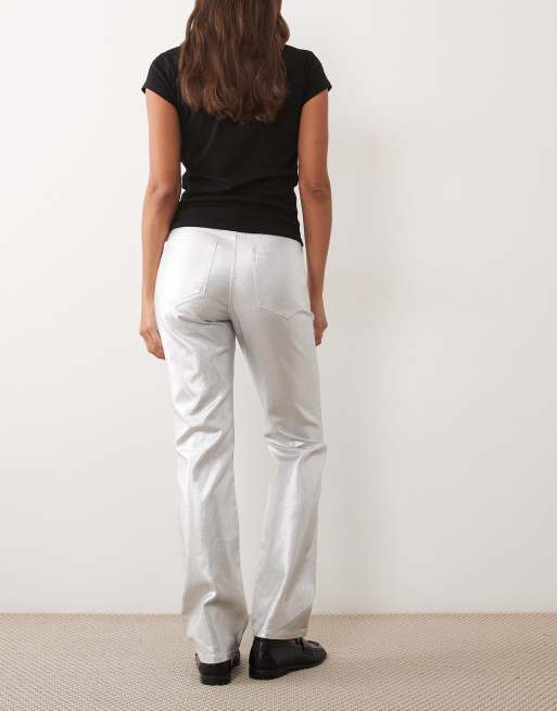 ASOS DESIGN metallic slim leg jean in silver, 3 of 5