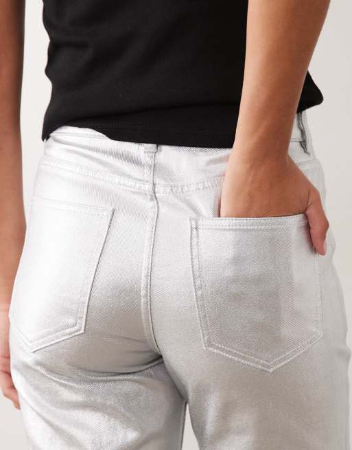 ASOS DESIGN metallic slim leg jean in silver, 4 of 5