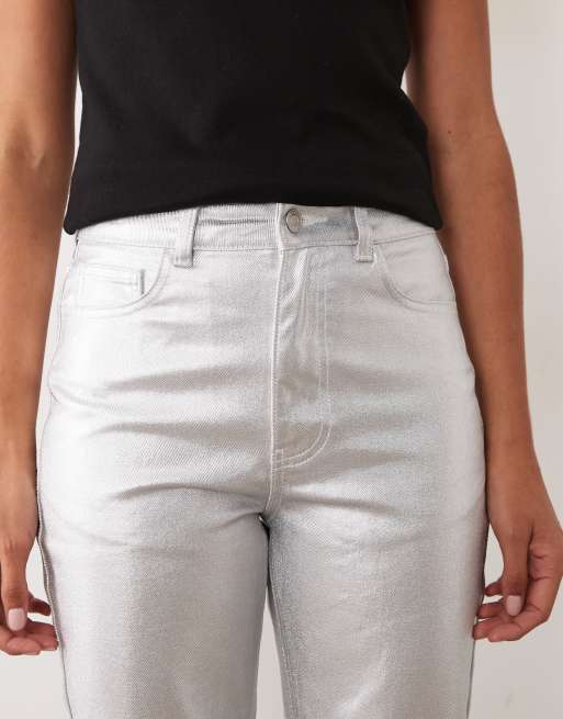 ASOS DESIGN metallic slim leg jean in silver, 5 of 5