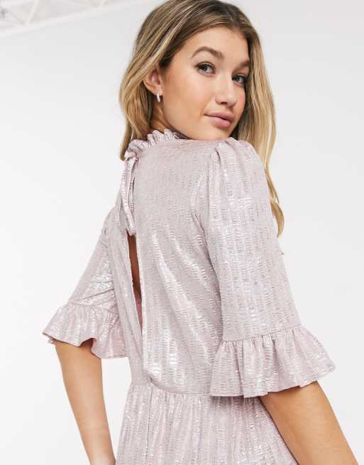knee length dresses for ladies TCEC Metallic Ruffle-Shoulder Smock Dress main image 0