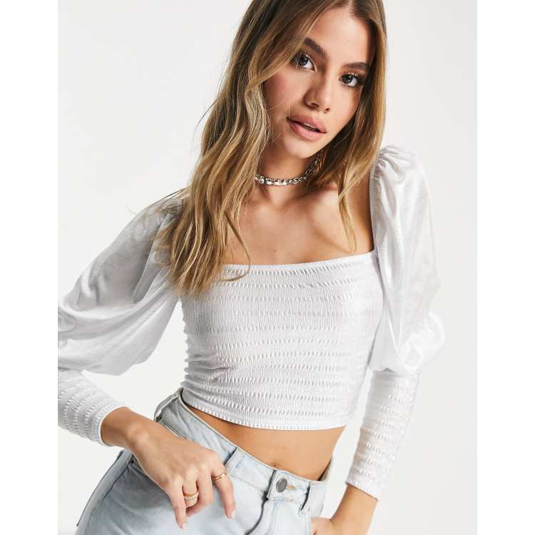 ASOS DESIGN metallic square neck puff sleeve in silver ASOS