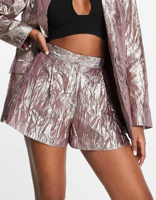 ASOS DESIGN metallic suit short in silver