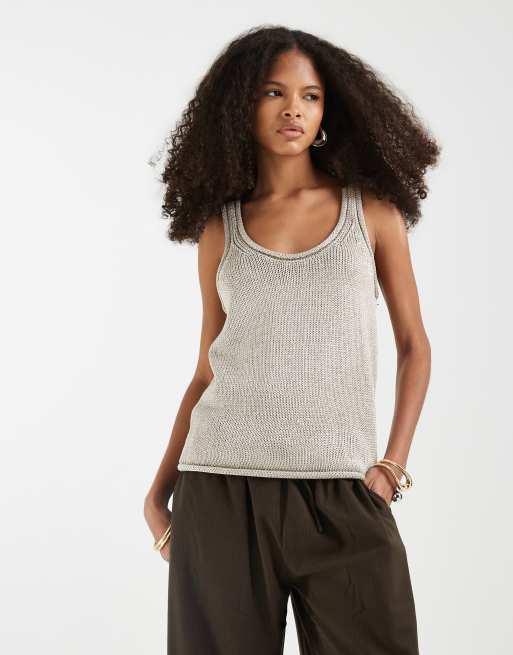 ASOS DESIGN - Metallic tanktop met lage ronde rand in neutraal, 3 van 4
