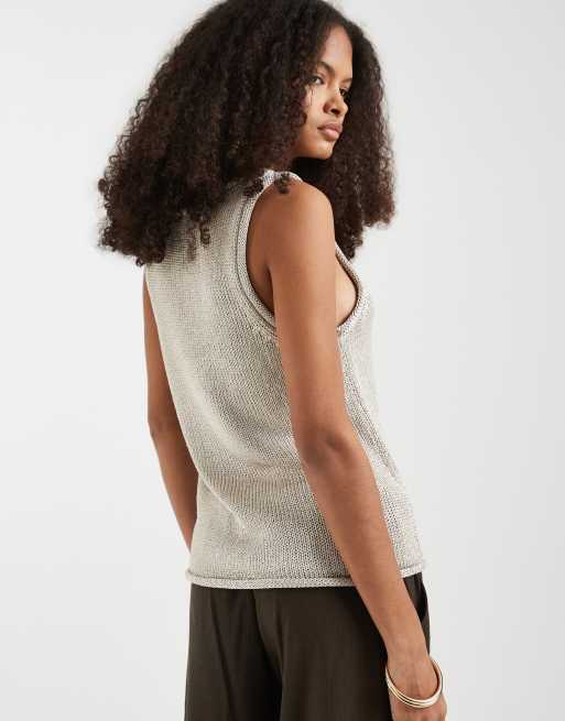 ASOS DESIGN - Metallic tanktop met lage ronde rand in neutraal, 4 van 4