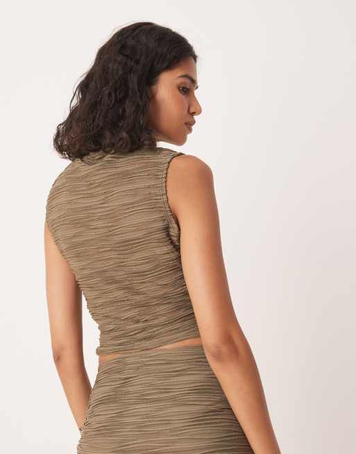 ASOS DESIGN metallic textured high neck top in khaki green - part of a set, 4 of 4