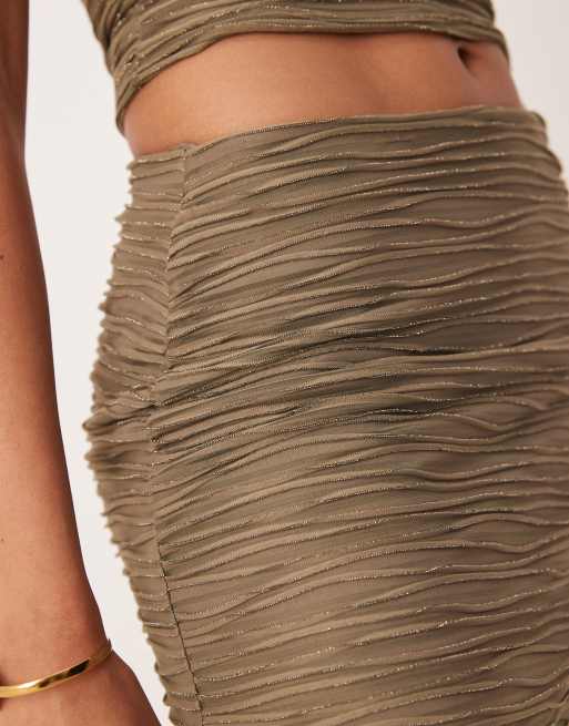 ASOS DESIGN metallic textured mini skirt in khaki green (part of a set), 5 of 5
