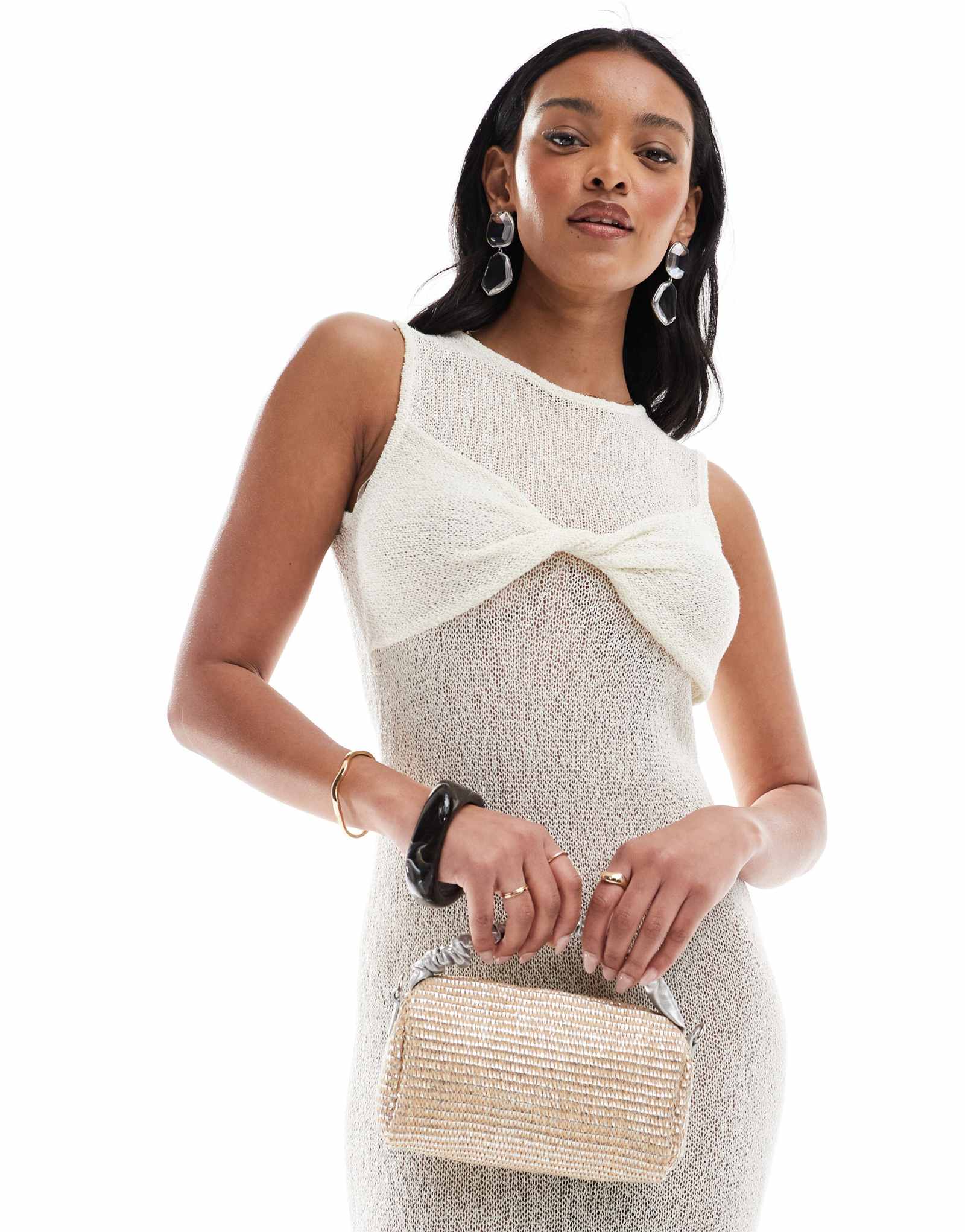 Соломенная сумка через плечо с ASOS DESIGN серебристая