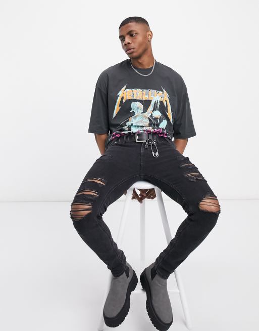 ASOS Metallica Dropped Shoulder Oversized Band T-Shirt With Tie Dye