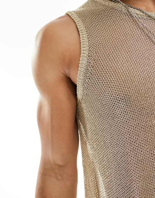 ASOS DESIGN - Metallisk gylden strikket vest i mesh, 4 af 4