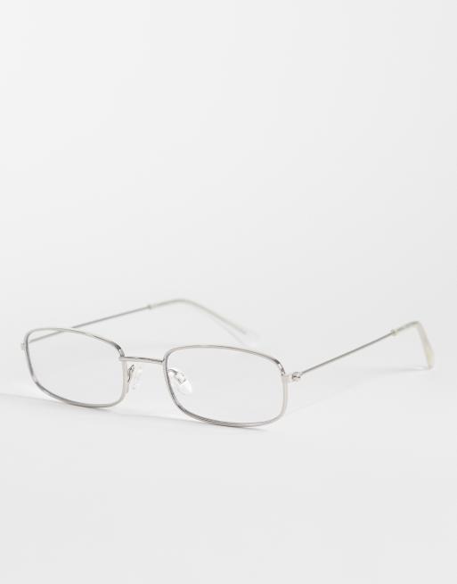 ASOS DESIGN metalstel modebriller i sølv med klart blålysfilter, 1 af 3