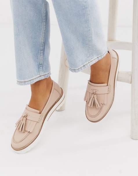 ASOS Design – Meze – Beige Lederloafer mit Fransen