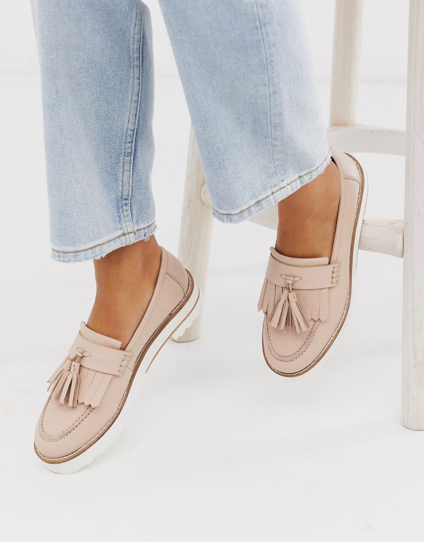 ASOS DESIGN Meze chunky fringed leather loafers in beige