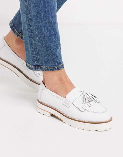 ASOS DESIGN Meze chunky fringed leather loafers in white