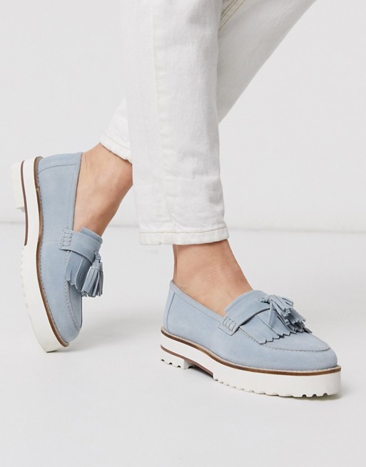 ASOS DESIGN Meze chunky fringed suede loafers in blue