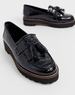 ASOS DESIGN – Meze – Klobige Loafer aus Leder mit Fransendetail in Schwarz