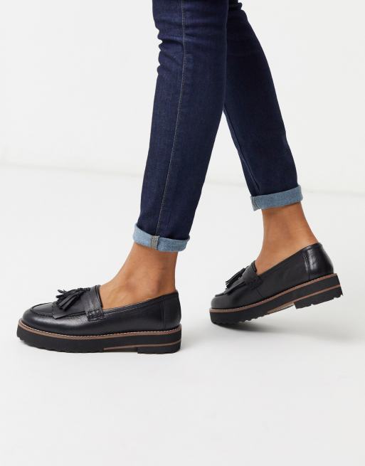 Asos Design Meze Klobige Loafer Aus Leder Mit Fransendetail In Schwarz Asos