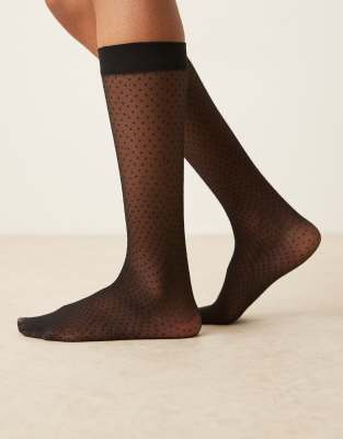 ASOS DESIGN - Mi-bas transparents à petits pois-Noir
