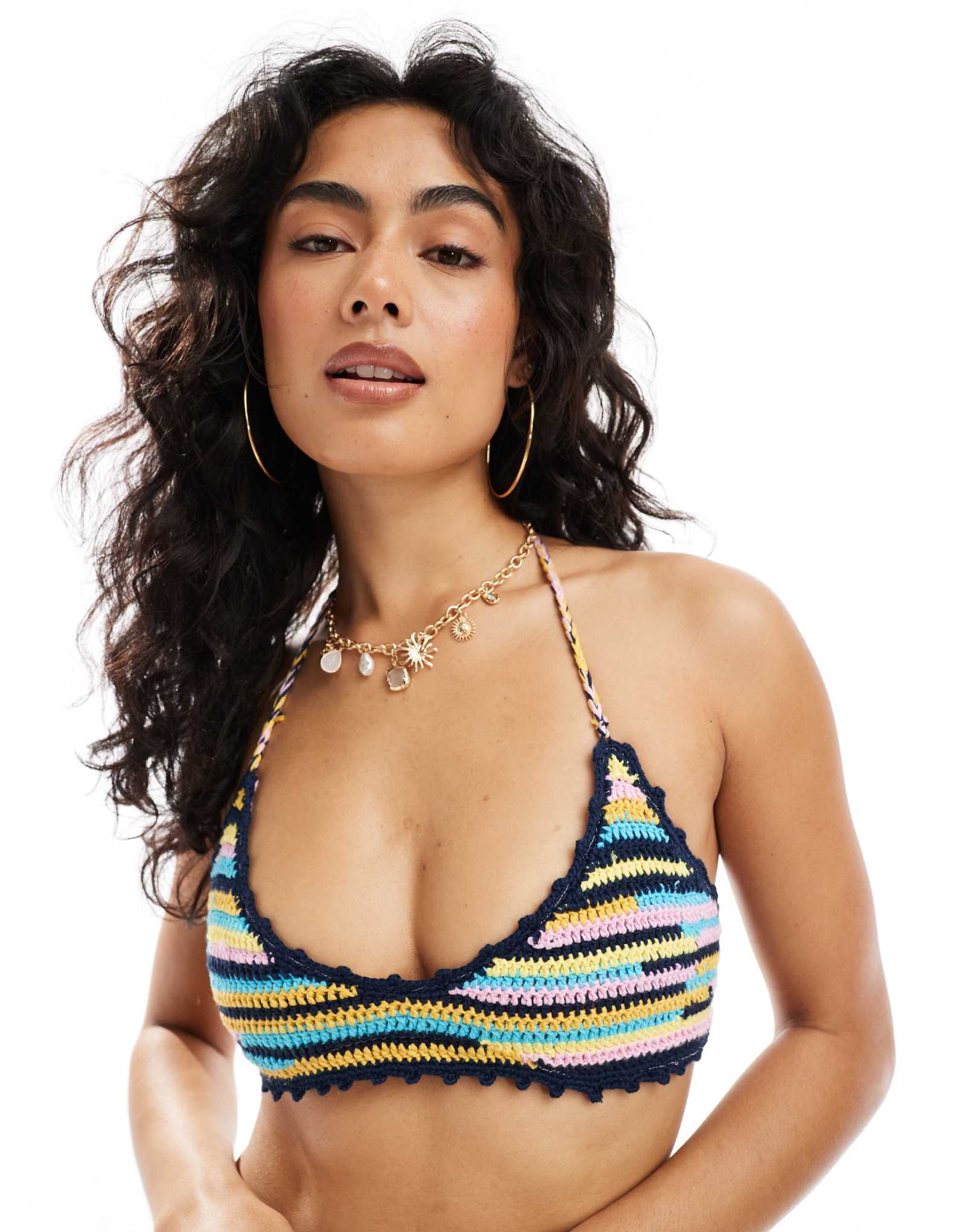 Вязаный крючком топ biniki от ASOS DESIGN Mia в мульти-стиле