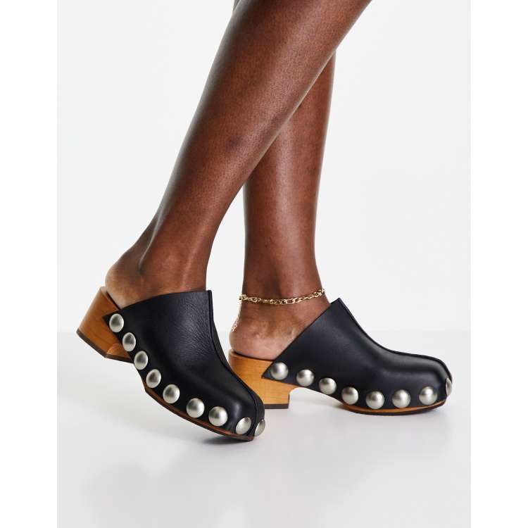 ASOS DESIGN Mia premium leather clog mules in black