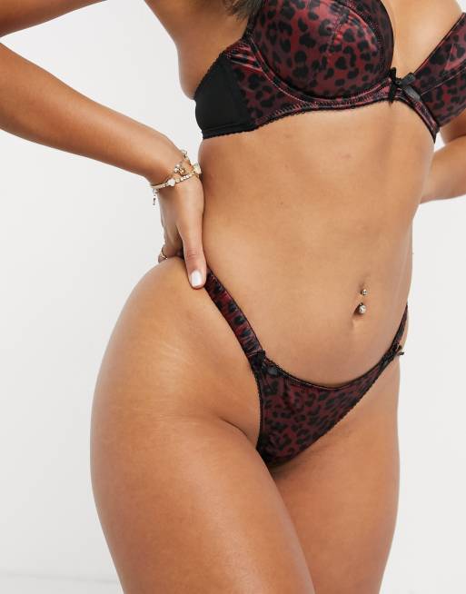 ASOS DESIGN - Mia - Tangaslip met rimpeleffect en satinen dierenprint