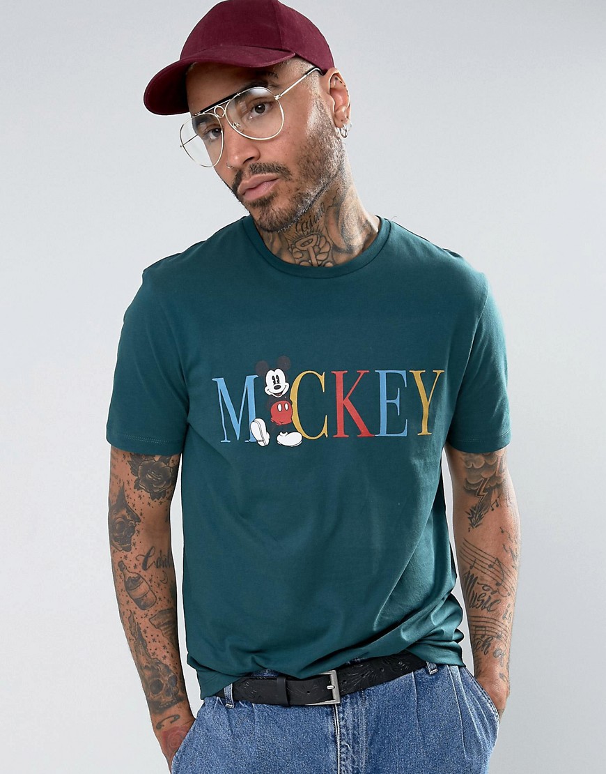 ASOS DESIGN – Mickey – Avslappnad t-shirt med retromönster-Grön