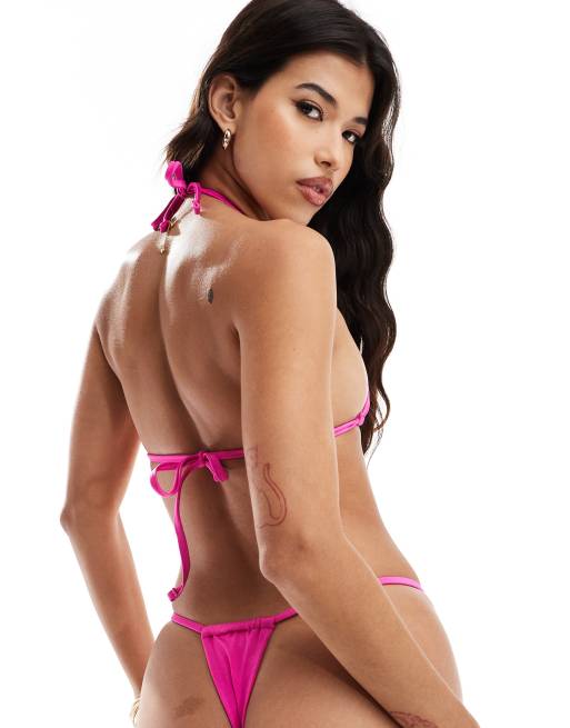 ASOS DESIGN micro bikini bottom in hot pink, 2 of 4