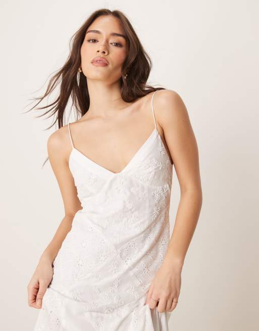 ASOS DESIGN micro embellished cami maxi dress in white