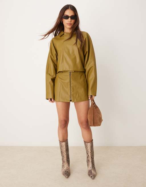 Gonna di pelle con cerniera davanti discount