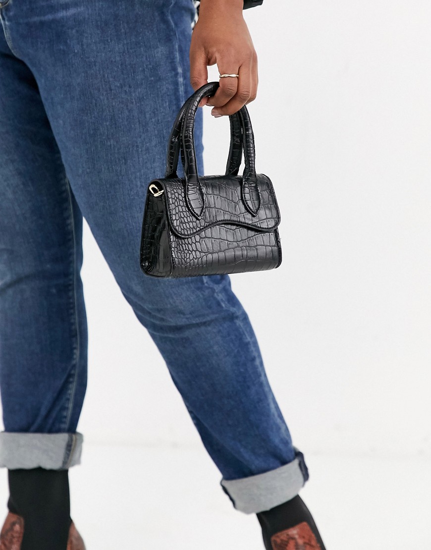 ASOS DESIGN micro grab bag with curved flap and detachable strap-Black