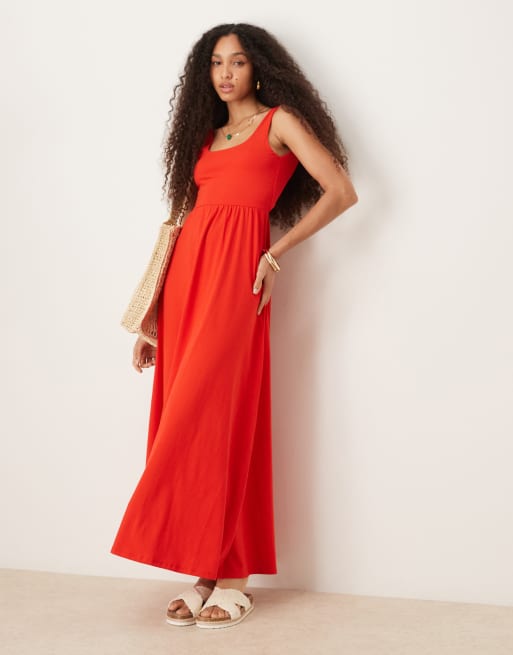 ASOS DESIGN micro maxi bust dress in red
