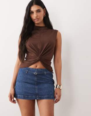 Asos Design Micro Mini Denim Skirt With Belt In Blue