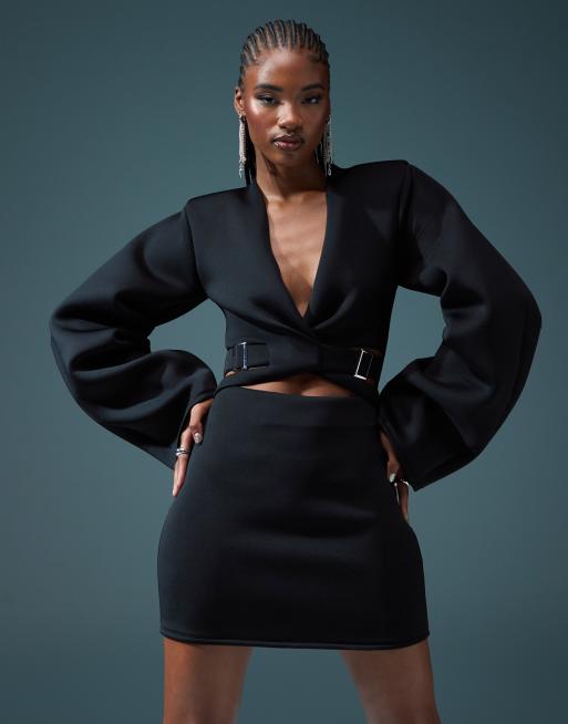 ASOS DESIGN - Micro mini-jurk in scubastijl met riem en oversized mouwen in zwart, 5 van 5