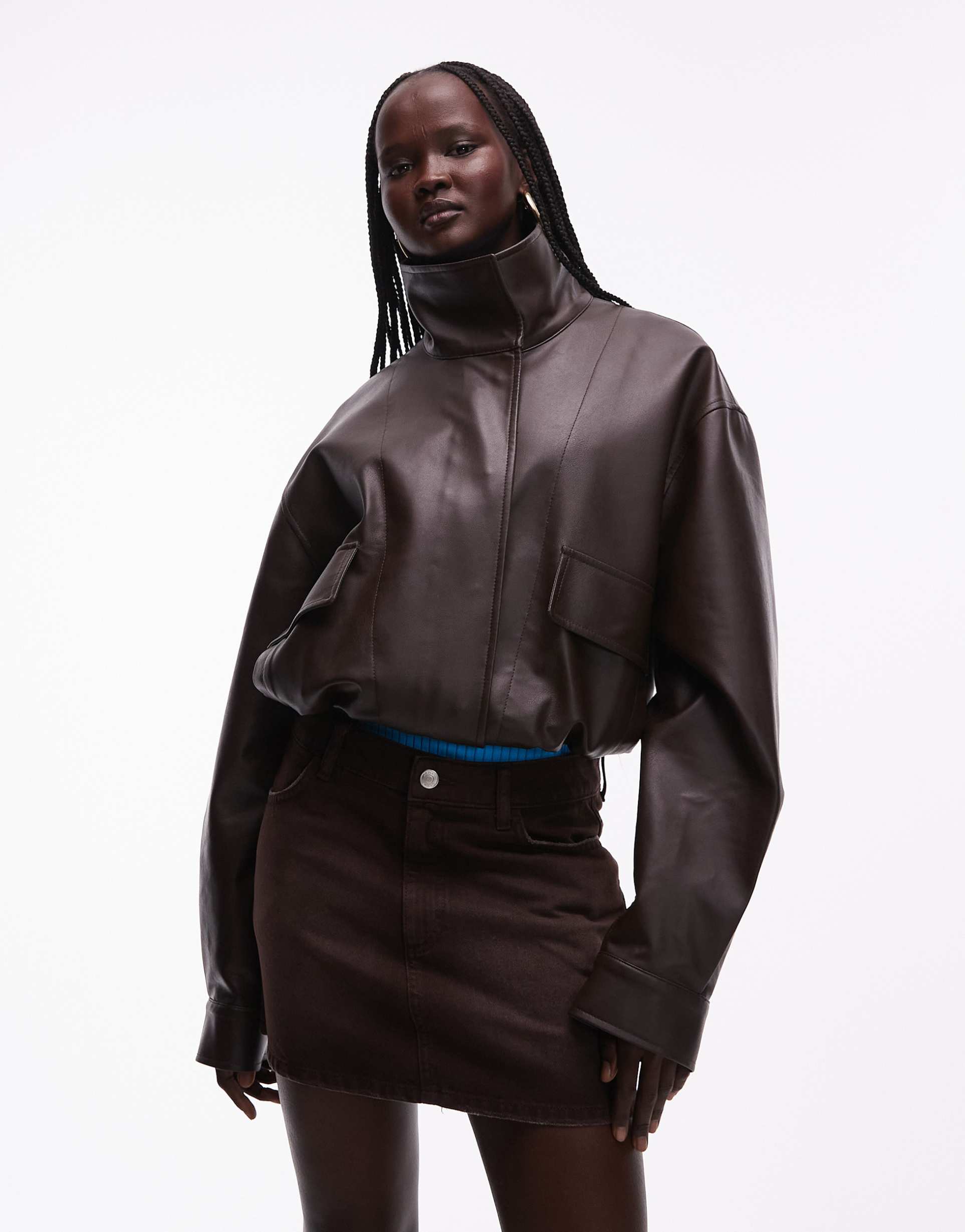 asos design micro mini skirt in chocolate denim