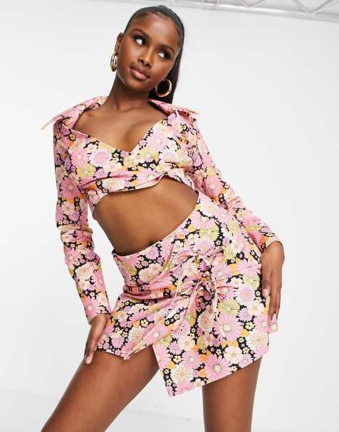 ASOS DESIGN micro mini skirt with tie side detail co-ord in 60s floral print - view 1