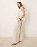 [ASOS DESIGN] ASOS DESIGN micro pleat front wide leg pants in buttermilk (part of a set)-Neutral 12 Buttermilk