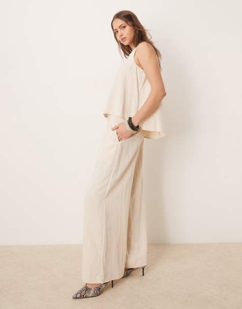 ASOS DESIGN micro pleat front wide leg trousers co-ord in buttermilk - view 1