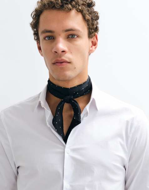 ASOS DESIGN micro polka dot satin pointed edge neck scarf in black - view 1