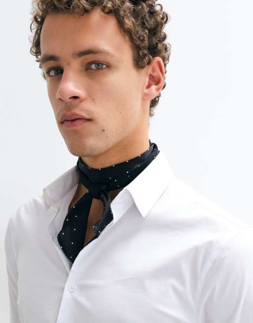 ASOS DESIGN micro polka dot satin pointed edge neck scarf in black, 3 of 3