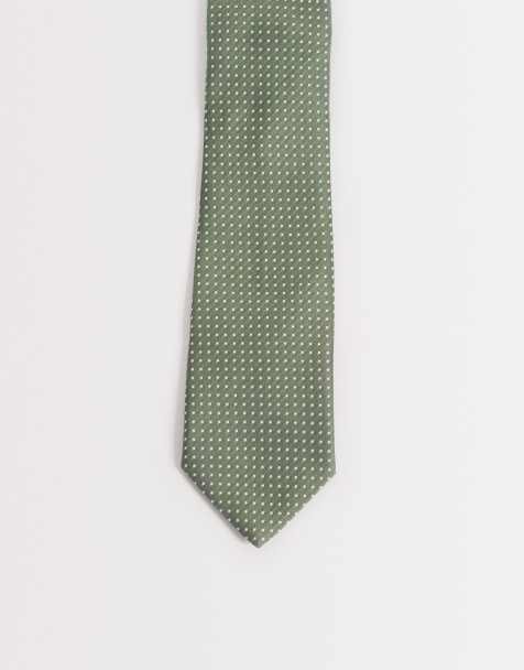 ASOS DESIGN micro polka dot tie in green - view 1