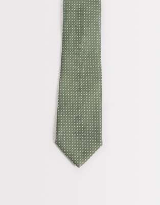 Asos Design Micro Polka Dotted Necktie In Green