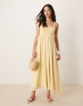 [ASOS DESIGN] ASOS DESIGN micro rib bust midi dress with chiffon skirt in yellow 16 YELLOW