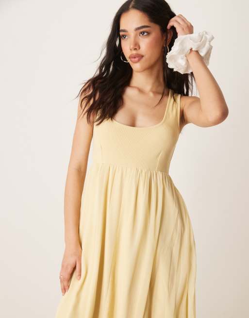 ASOS DESIGN micro rib bust with chiffon skirt midi dress in yellow