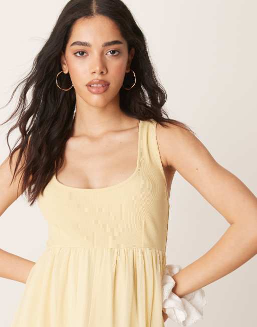 ASOS DESIGN micro rib bust with chiffon skirt midi dress in yellow