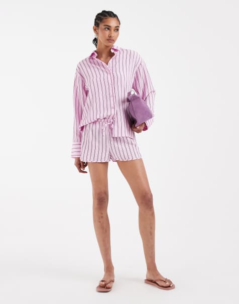 ASOS DESIGN micro runner-shorts i rosa randigt set - view 1