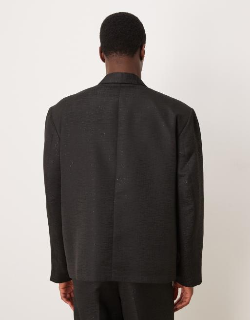 ASOS DESIGN micro sequin boxy suit jacket in black, 3 of 5