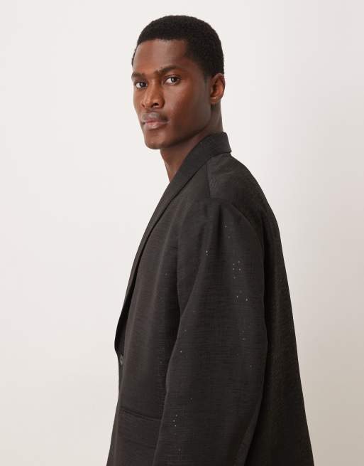 ASOS DESIGN micro sequin boxy suit jacket in black, 4 of 5