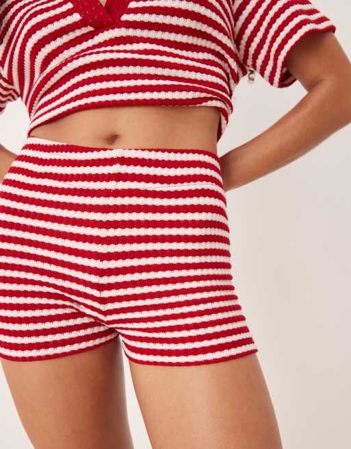 ASOS DESIGN micro short co-ord in knitted red and white stripe
