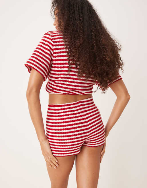 ASOS DESIGN micro short co-ord in knitted red and white stripe
