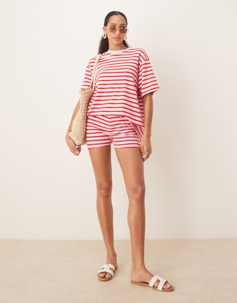 ASOS DESIGN micro short co-ord in textured pink stripe - view 1