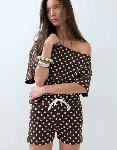 ASOS DESIGN - Micro short met stippen in chocoladebruin, deel van co-ord set - view 1